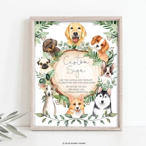 EDITABLE Puppy Baby Shower Sign Template, DIY Dogs Birthday Party Welcome Sign, Rustic Greenery Puppies Instant Download, DOG1