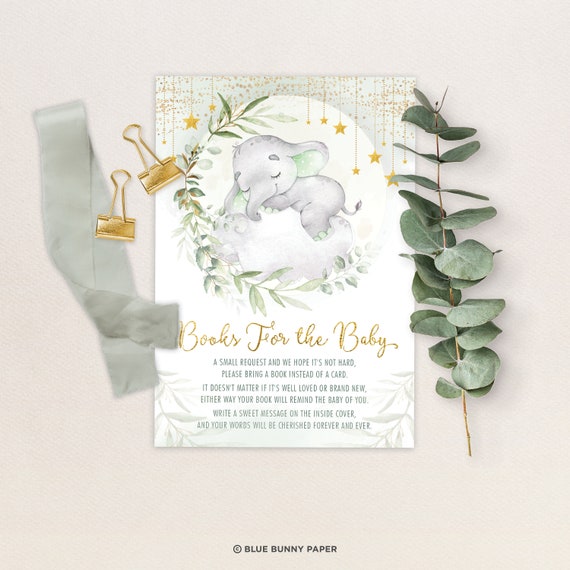 Dreamy Elephant Books for Baby Card. Greenery Moon and Stars Baby Shower Bring a Book Printable. Twinkle Little Star INSTANT DOWNLOAD. EL15 Il_570xn