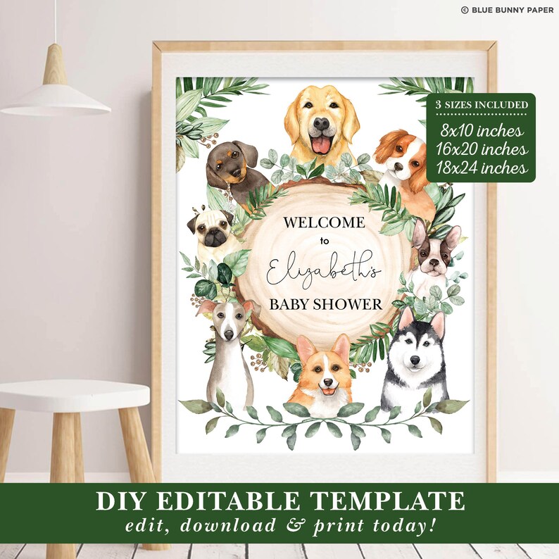 Dog Baby Shower Welcome Sign Puppy Birthday Printable - Etsy