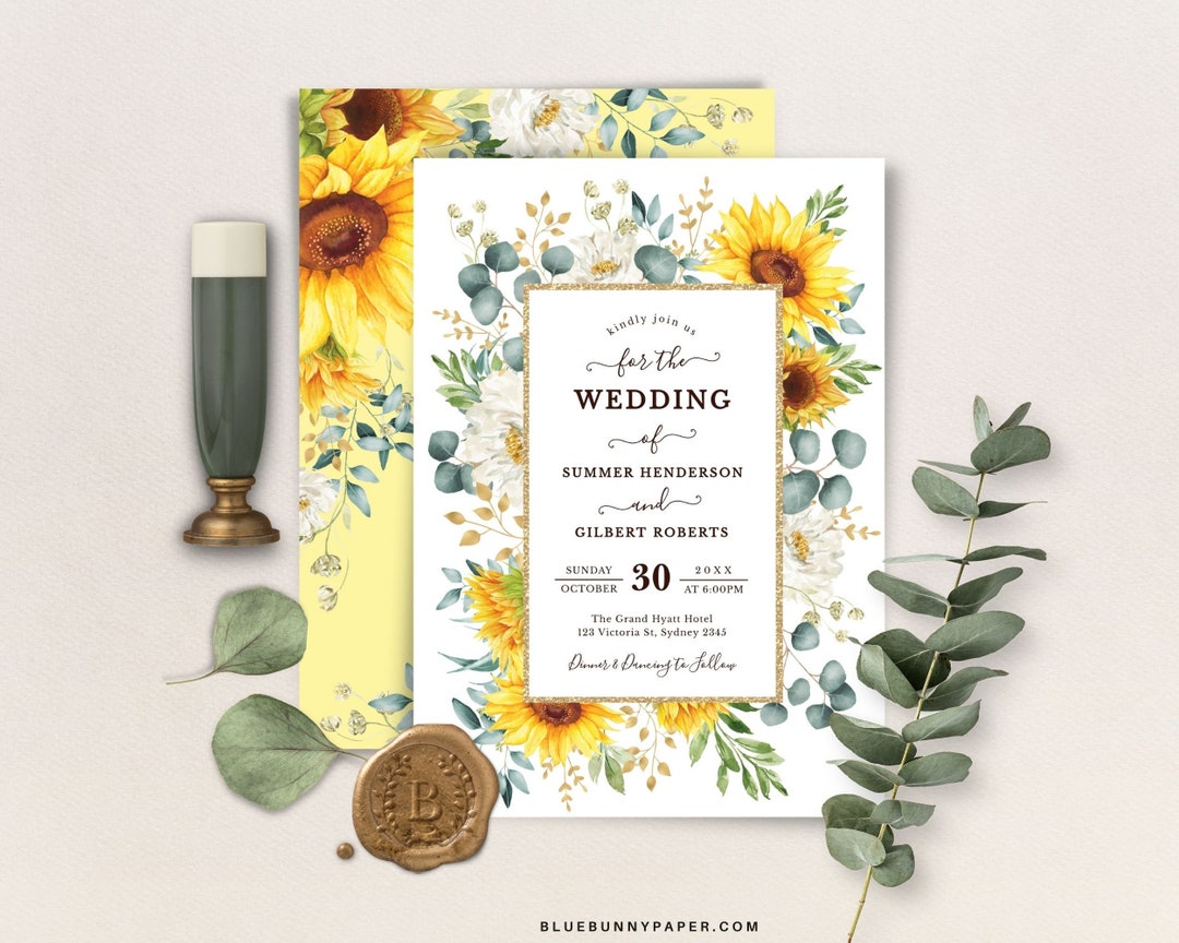 Sunflower Wedding Invitation Template, Editable Instant Download Boho
