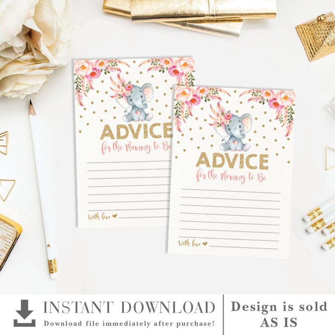 Advice for Mommy Printable Card. Pink Gold Elephant Baby Shower Game ...