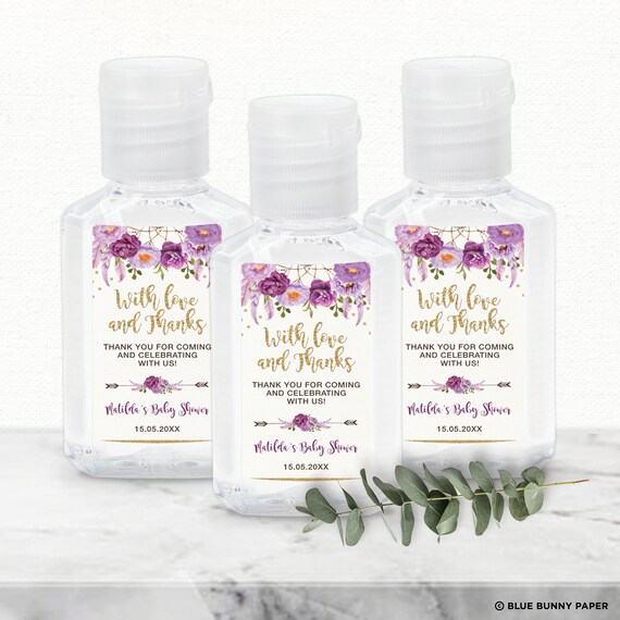 EDITABLE Boho Hand Sanitizer Label Template, Purple Gold Dreamcatcher Baby Shower Favors, Quarantine Bridal Shower Birthday Download, FLO12B Il_570xn
