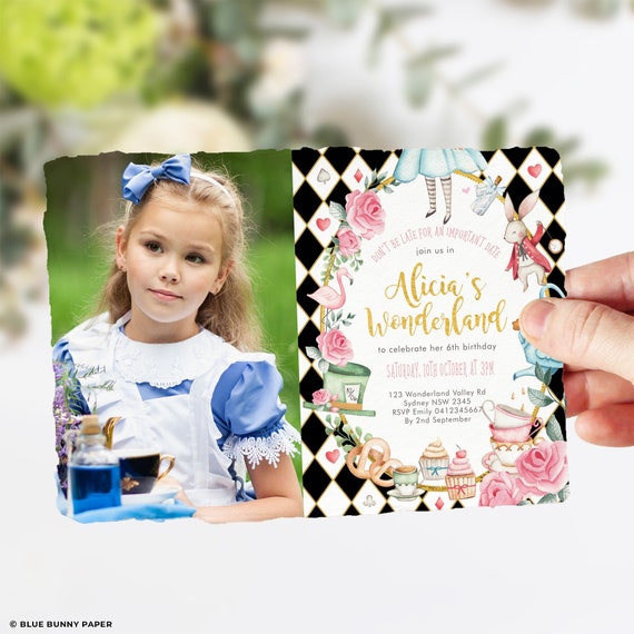 Printable Alice in Wonderland Invite, Editable Black Instant