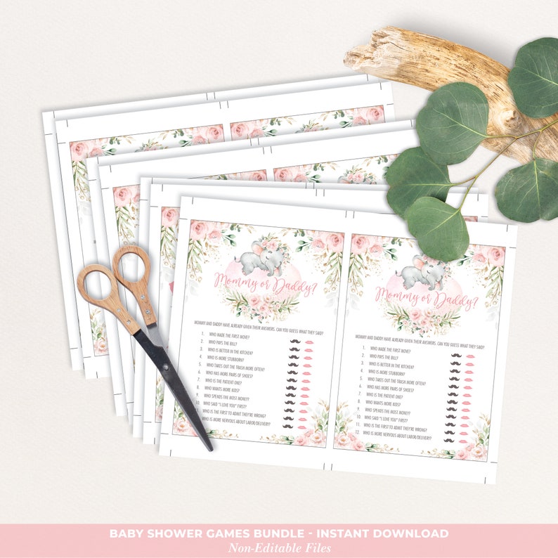 Games Package Party Game EL17 8 Elephant Baby Shower Games Girly Blush Pink Floral Games Bundle Download Printable Instant Download