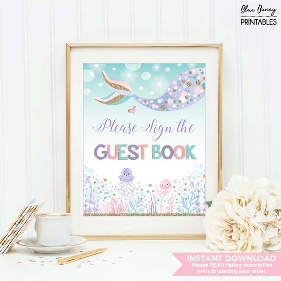 mermaid-guest-book-sign-mermaid-first-birthday-baby-shower-decor