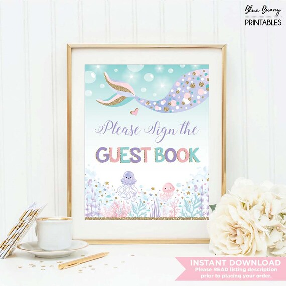 Mermaid Guest Book Sign Mermaid First Birthday Baby Shower Decor 