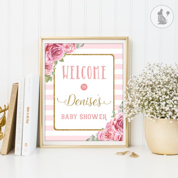 BABY SHOWER Welcome Sign. Floral Baby Shower Printable. Pink and Gold Baby Printable. Photo Booth Props. Baby Girl Shower Decoration FLO3 Il_570xn