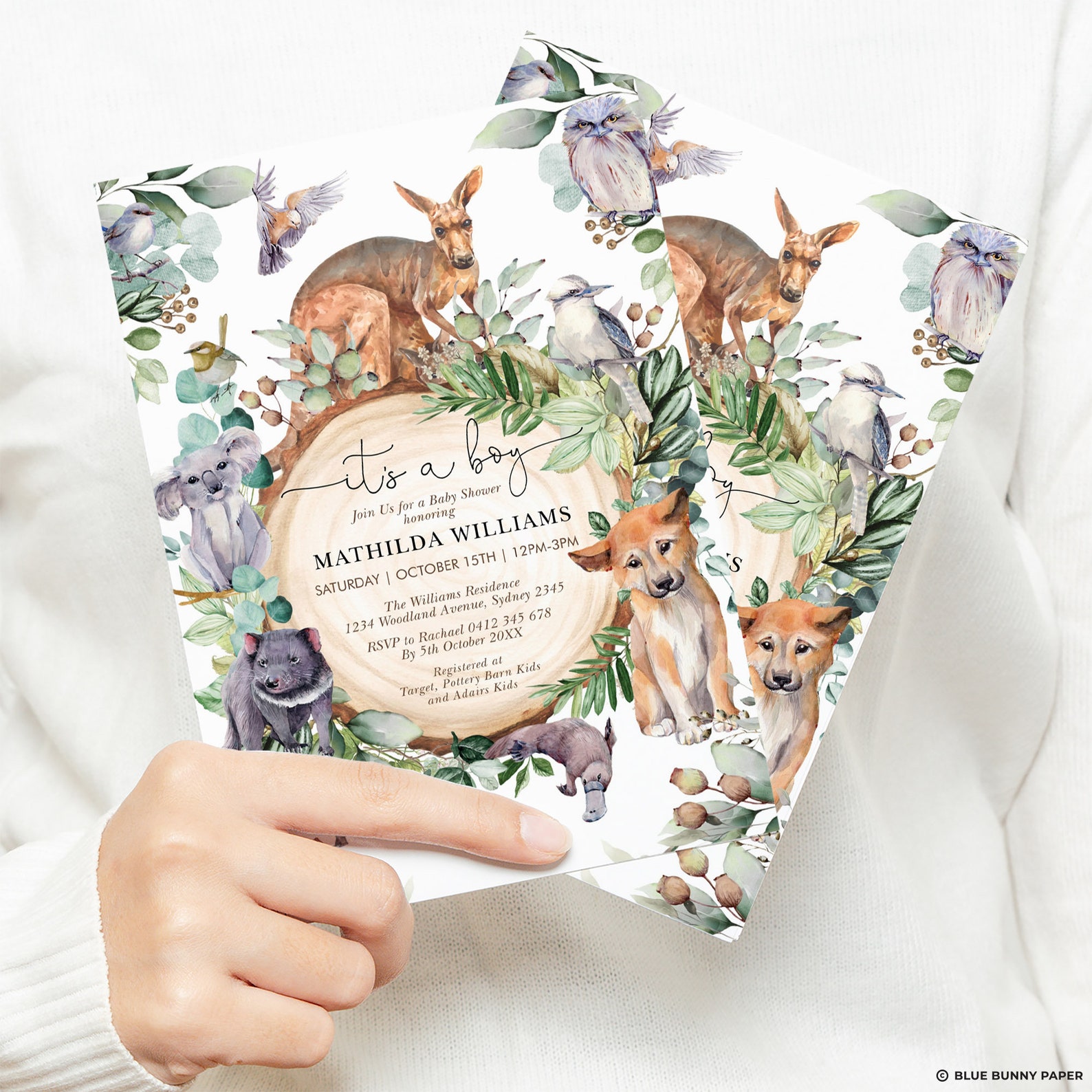 Australian Animals Baby Shower Invitation Greenery Eucalyptus Etsy UK