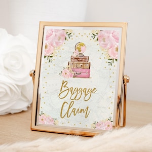 Gepäck Anspruch Zeichen, Vintage Reise Brautdusche druckbare, Pink Gold Reisen von Miss zu Mrs, Instant Download, Hochzeit TRA3