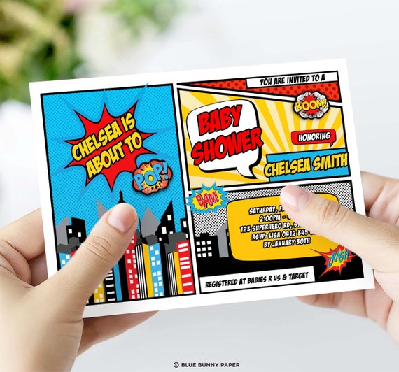Editable Superhero Baby Shower Invitation, Superheroes Party Invite