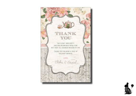 Rustic Floral Thank You Card. Vintage Baby Shower Tea Party Printable Thank You Notes. Floral Baby Shower. Boho Shower. Teapot. Teacup. TEA1 Il_570xn
