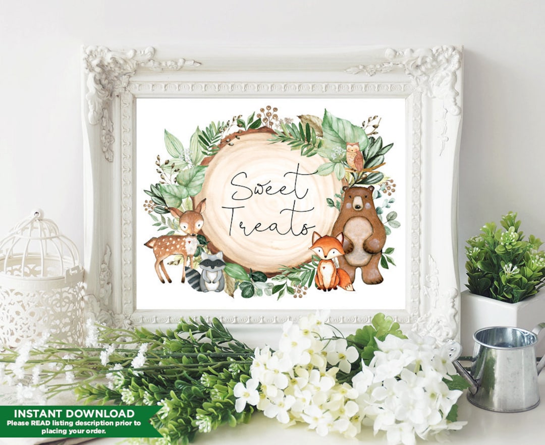 Sweet Treats Printable Sign. Woodland Forest Animals Baby Shower ...