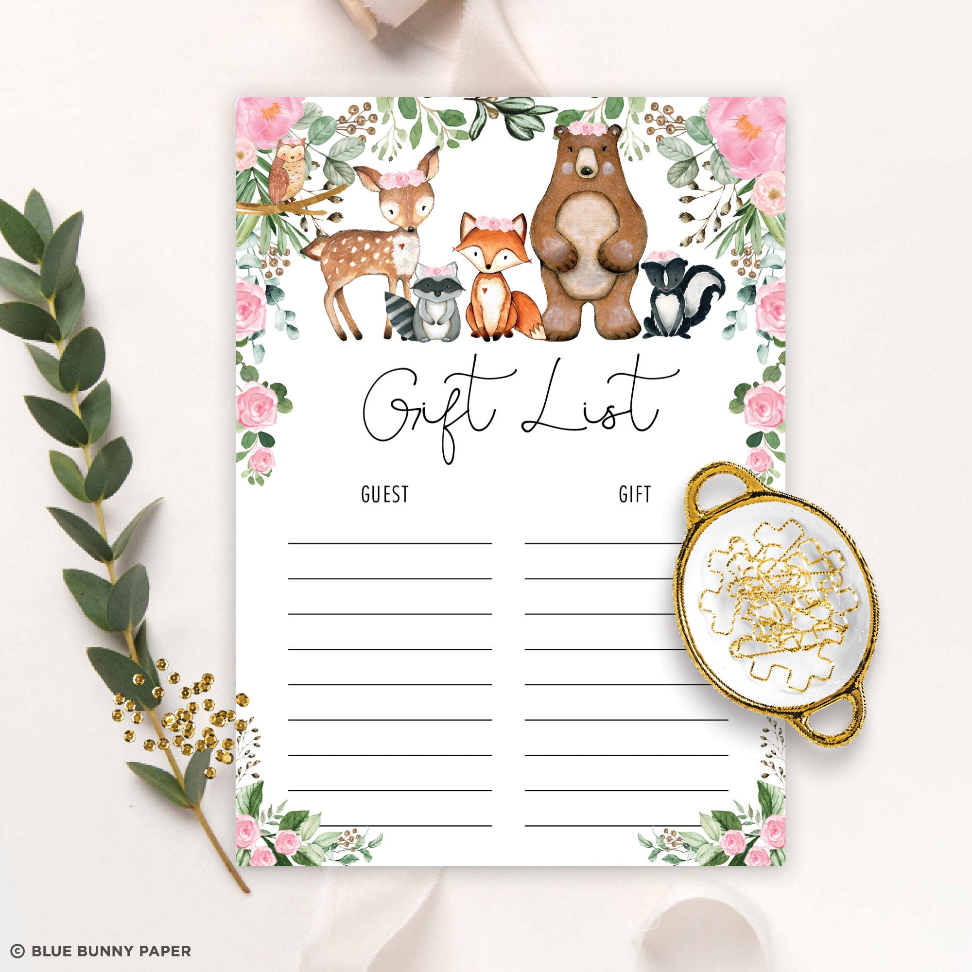 Girl Woodland Gift List Printable Card Forest Animals Baby - Etsy Australia Girl Woodland Gift List Printable Card Forest Animals Baby - Etsy Australia