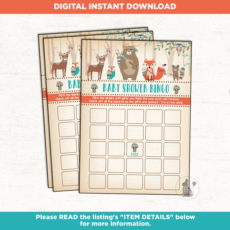 Tribal Woodland Baby Shower Bingo Boho Game Cute Image 0