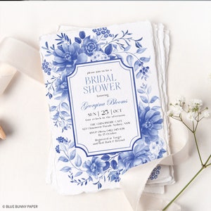 Blue Willow Chinoiserie Bridal Shower Invitation, Blue White Porcelain Wedding Shower Invite, Floral Garden EDITABLE TEMPLATE Download, BW1
