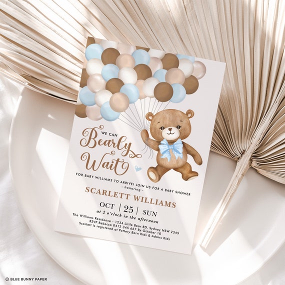 Bearly Wait Baby Shower Invite Template Blue Bear Baby Shower 