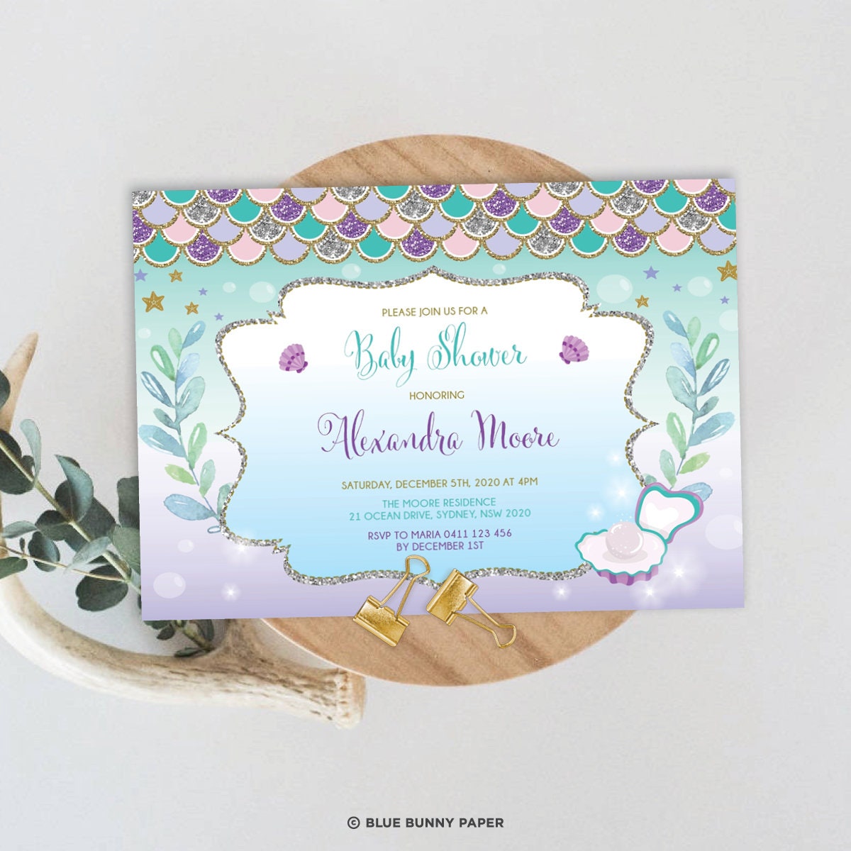 Mermaid Baby Shower Editable Invitation Template Baby Girl | Etsy