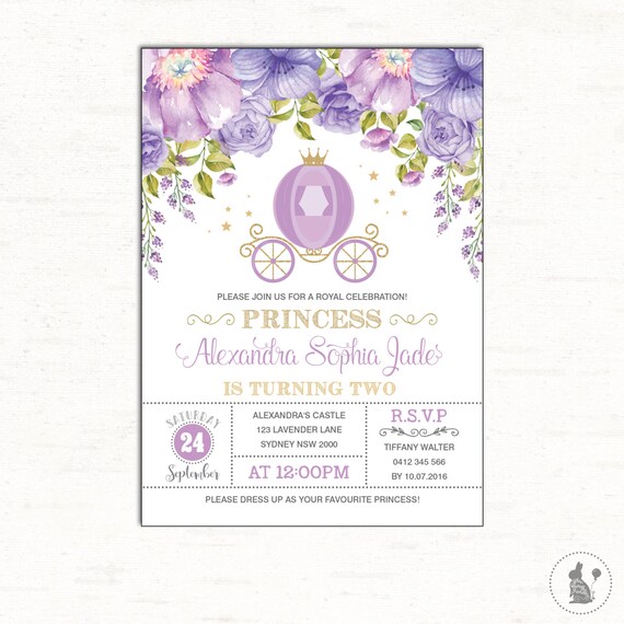 Purple Lilac Horse Carriage Princess Party Thank You Cards