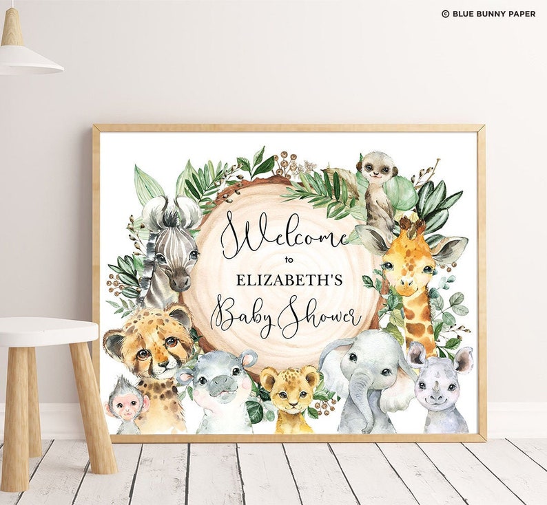 EDITABLE Rustic Safari Baby Shower Welcome Sign. Wild One Jungle Birthday Party Animals Decorations. INSTANT DOWNLOAD Template. JUN13 image 1