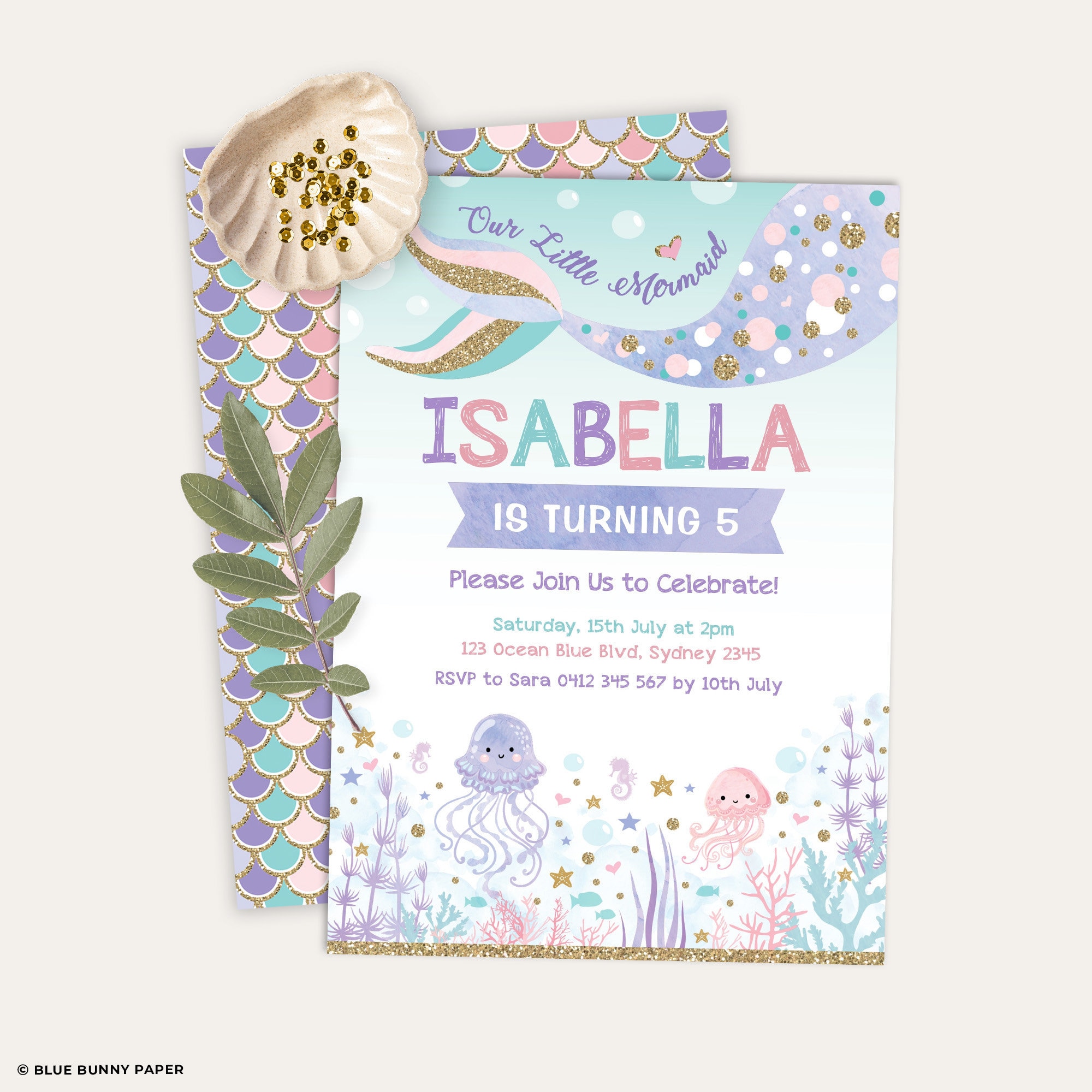 Paper Paper & Party Supplies Digital Under The Sea Mermaid Invitation