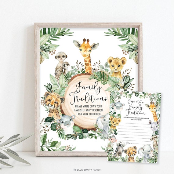 SAF3 Birthday Party Favor Download Wild Animals Baby Shower Printable Tropical Jungle Thank You Card Greenery Safari EDITABLE TEMPLATE