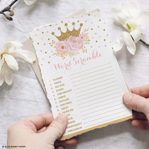Crown Princess Baby Shower Game, Word Scramble Blush Pink Flower