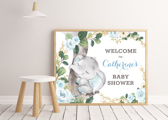 Blue Floral Elephant Baby Shower Welcome Sign. Wild One Boy 1st Birthday Party Printable Decorations. 16x20 Jungle EDITABLE TEMPLATE. EL9 Il_570xn
