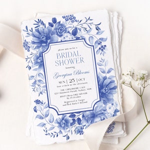 Blue Willow Chinoiserie Bridal Shower Invitation, Blue White Porcelain Wedding Shower Invite, Floral Garden EDITABLE TEMPLATE Download, BW1