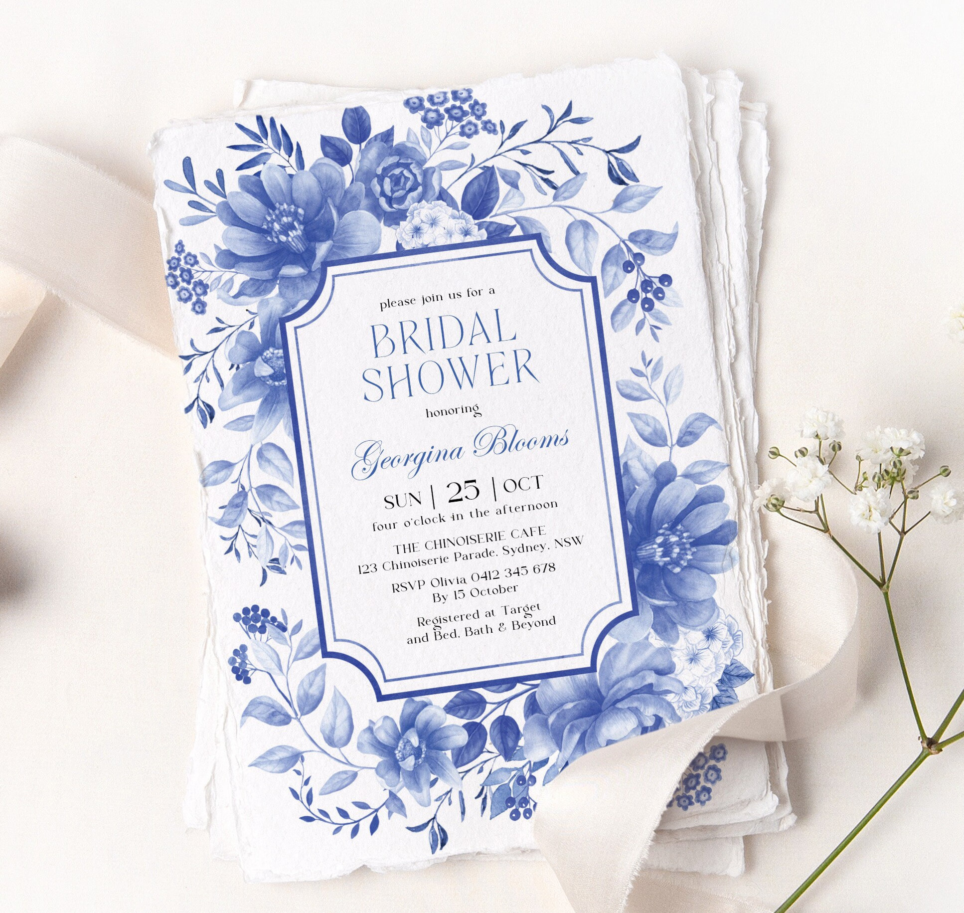 COPY - Wedding Beautiful Saying Card +(1) White &(5) Blue Flower Claw Hai… French Blue Flower Wedding Invitation, Blue Floral Wedding  main image 2