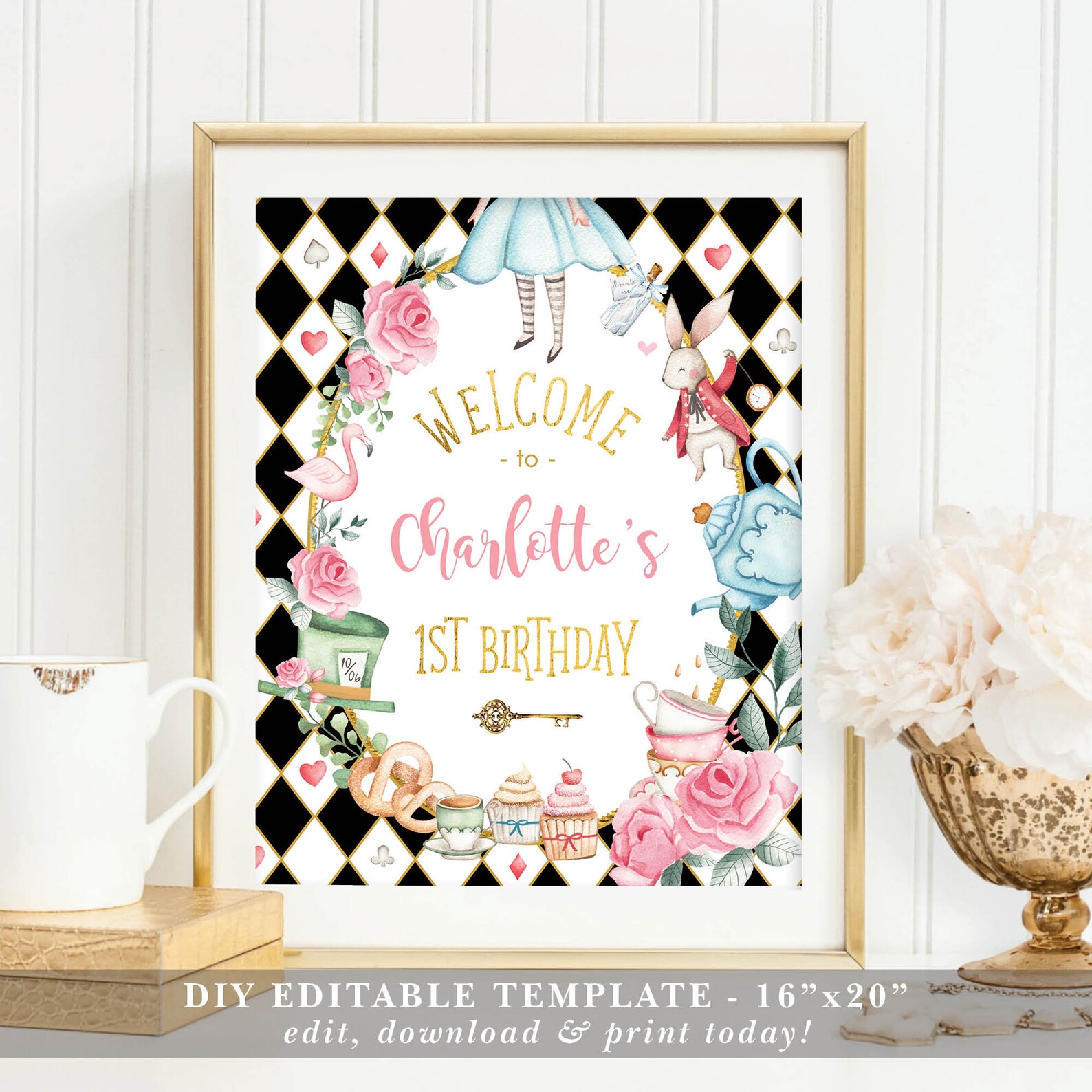 Welcome Back Alice Chapter 1 EDITABLE Alice in Wonderland Welcome sign Template Mad Tea | Etsy
