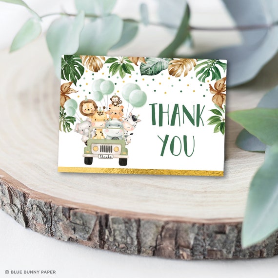 Jungle Folded Thank You Card, Drive By Safari Baby Shower Printable