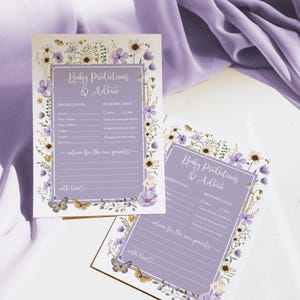 Vorschauen und Ratschläge für Eltern, Wildblumen-Babypartyspiel, lila Flieder Boho Blumengarten druckbar, SOFORTIGER DOWNLOAD, FLO32