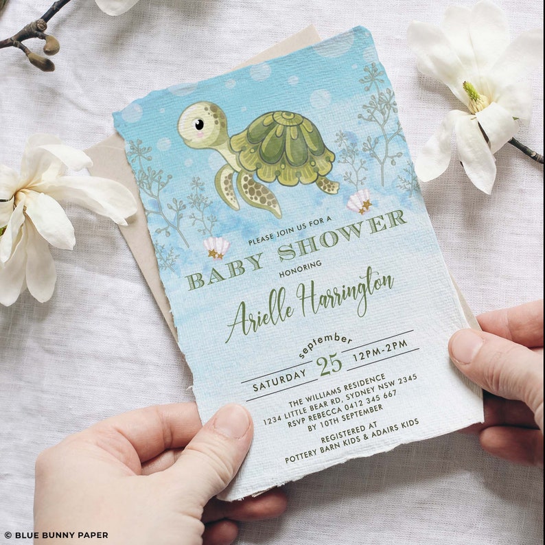 Sea Turtle Baby Shower Invitation Under Sea Invite Ocean Etsy
