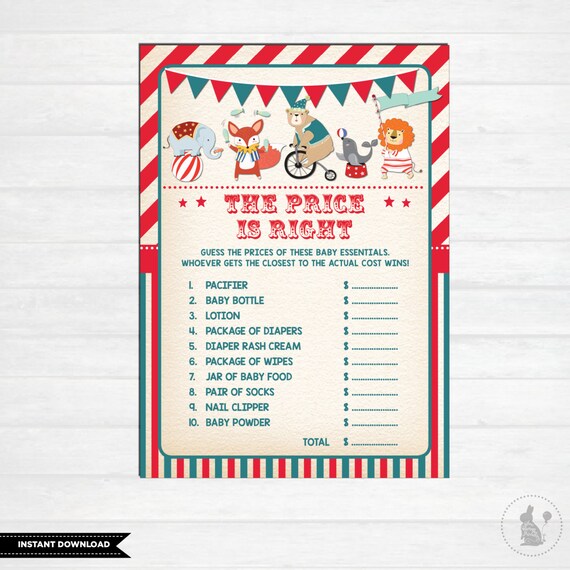 Price Is Right Game Carnival Baby Shower Games Circus Baby Shower
