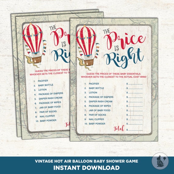 Vintage PRICE IS RIGHT Game. Hot Air Balloon Baby Shower Printable Game. Retro Balloon Shower Activity. Adventure Shower Game. HAB1 Il_570xn