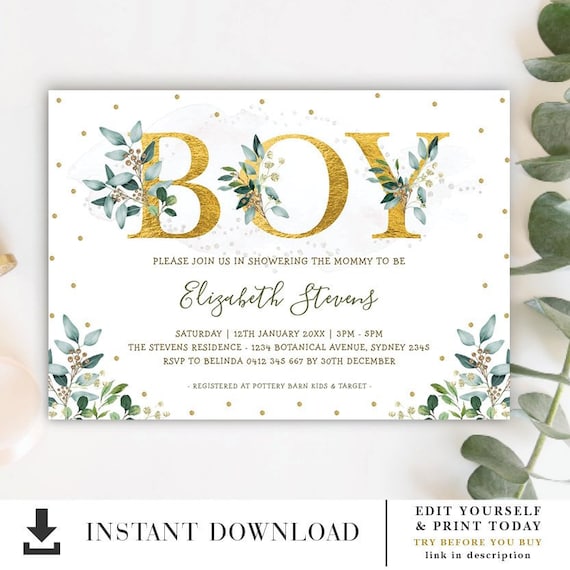 greenery baby shower invitations free