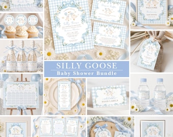 Blue Silly Goose Baby Shower Invitation Bundle: Baby Boy Editable Signs, Games, Decorations, SG2