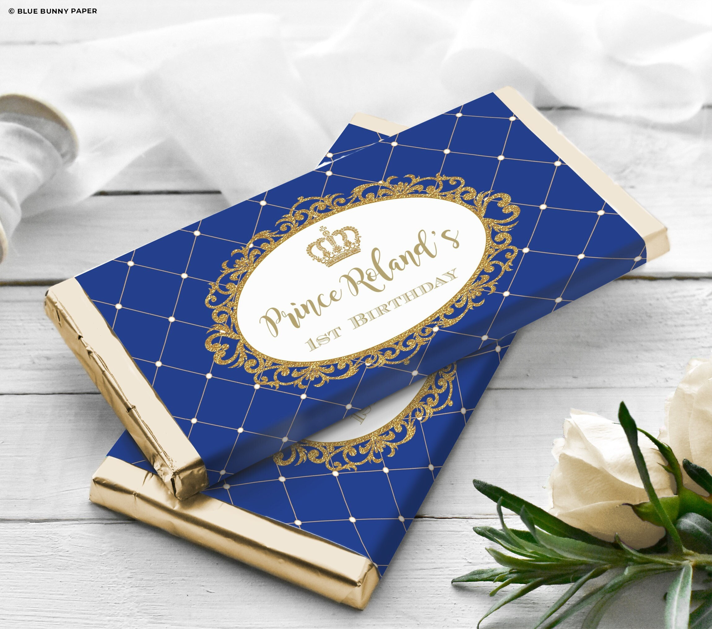 Crown Prince Chocolate Wrapper Royal Blue Gold 1st Birthday 