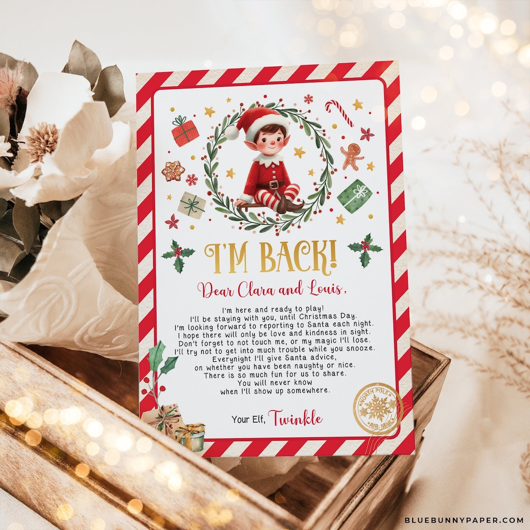Editable Elf Arrival Letter, Elf Return Letter, I'm Back Elf Letter ...