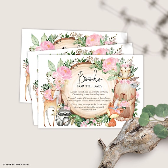 woodland-girl-baby-shower-books-for-baby-card-pink-floral-bring-a-book