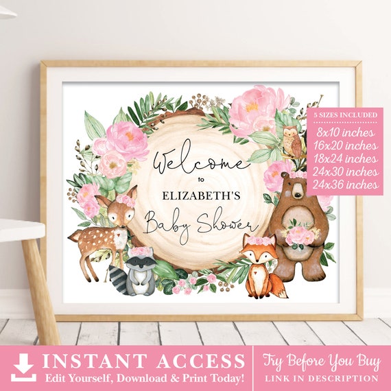 Printable Baby Shower Welcome Sign Template, Girl Baby Shower, Yard Sign, Baby  Shower Welcome Sign , Editable, Baby Shower Decor, Airy Blush 