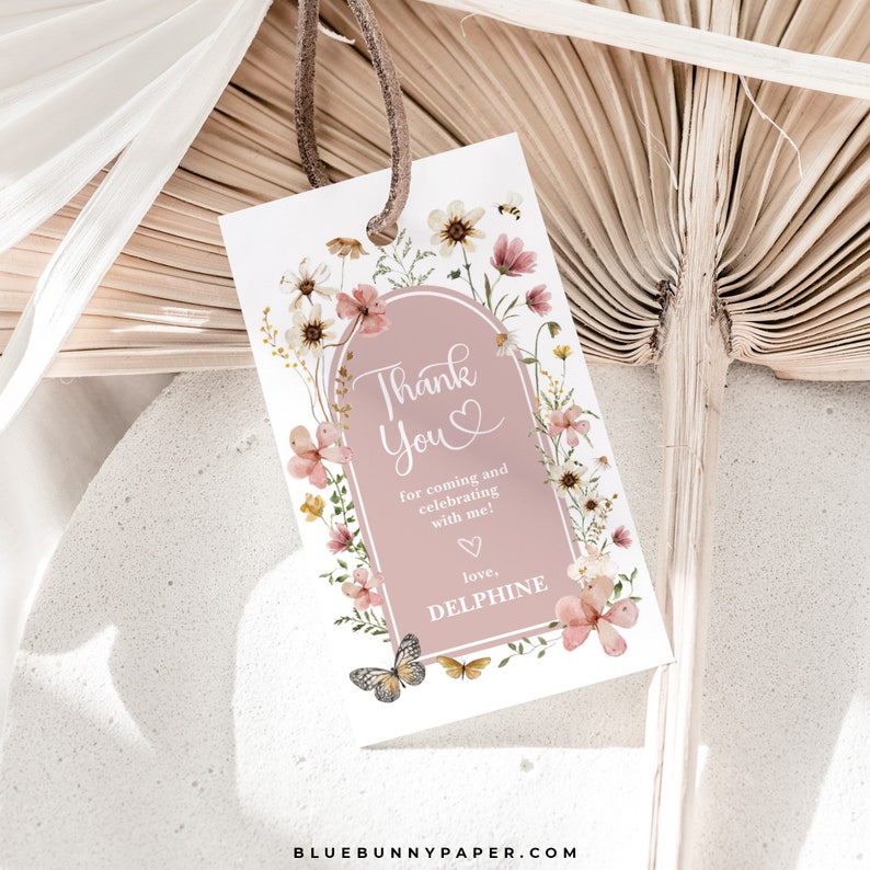 Editable Blush Wildflower Favor Tag Template Boho Pink Baby in Bloom Shower Thank You Favors Miss Onederful Birthday Party Download FLO32 image 3