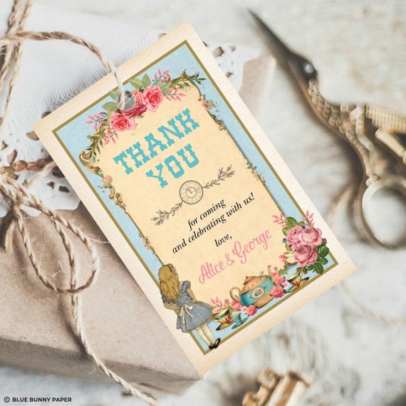 Vintage Alice in Wonderland Favor Tag, Girl Baby Shower Thank You Tag, Mad Tea Party Birthday Favors EDITABLE TEMPLATE AL2 Il_570xn