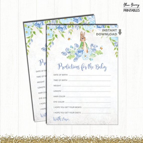Rabbit BABY PREDICTION Card. Bunny Predictions for Baby. Guess Baby Stats. Shabby Floral Garden Baby Shower Game. Baby Shower Activity. BUN4 Il_570xn