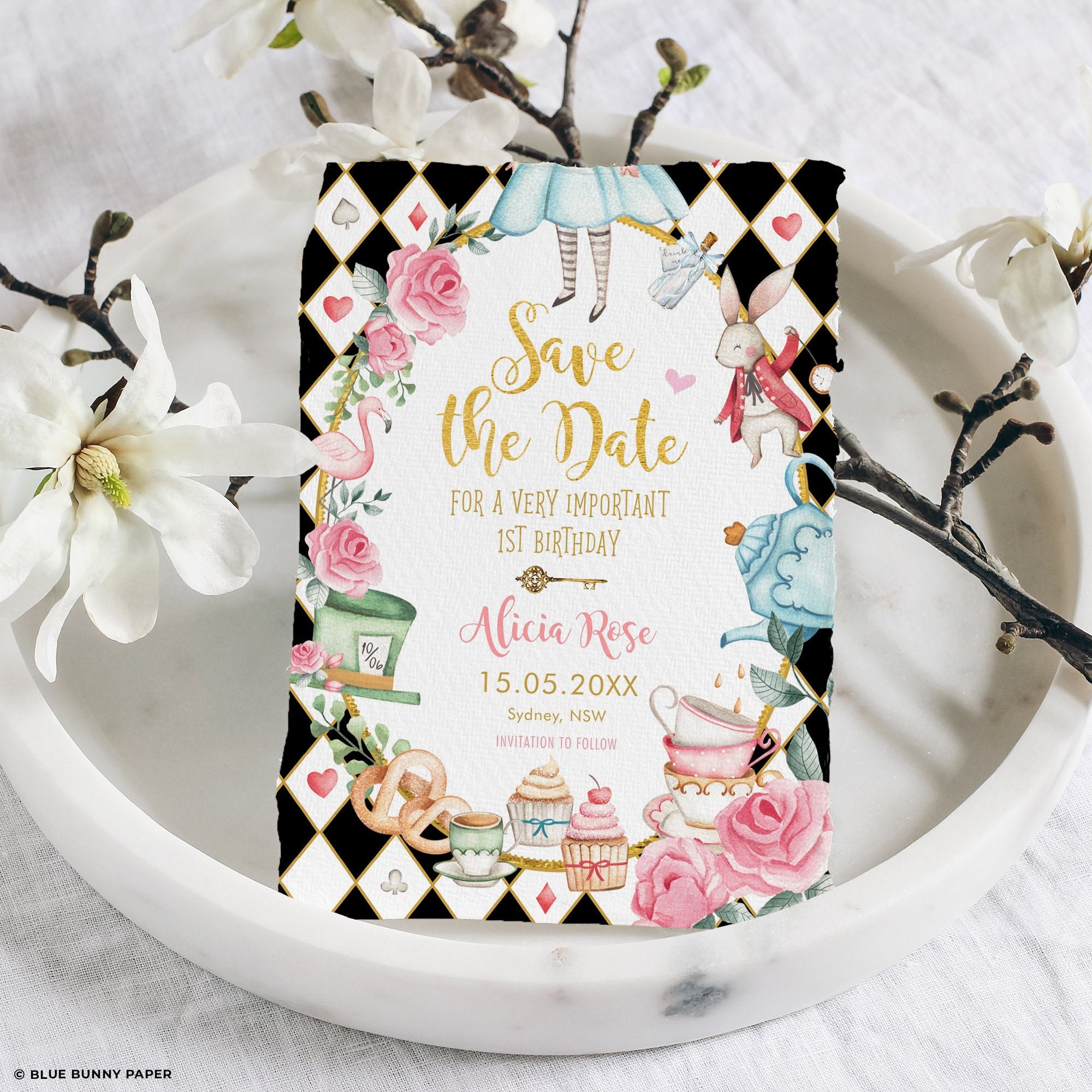 Alice in Wonderland Save the Date Template, Mad Hatter Tea Party Invitation, Alice in Onederland 1st Birthday Printable Download, AL1 - Etsy alice-in-wonderland-save-the-date-template-mad-hatter-tea-party-invitation-alice-in-onederland-1st-birthday-printable-download-al1-etsy