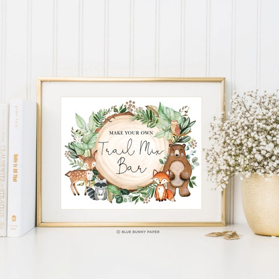 Woodland Trail Mix Bar Sign. Woodland Birthday Decorations. Greenery Forest Animals Baby Shower Printable Decor. INSTANT DOWNLOAD. WOOD24 Il_570xn