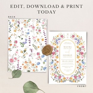 Wildflower Wedding Invitation: Garden Flowers Spring Floral (Digital Download, 5x7 Editable Template) FLO2 image 5
