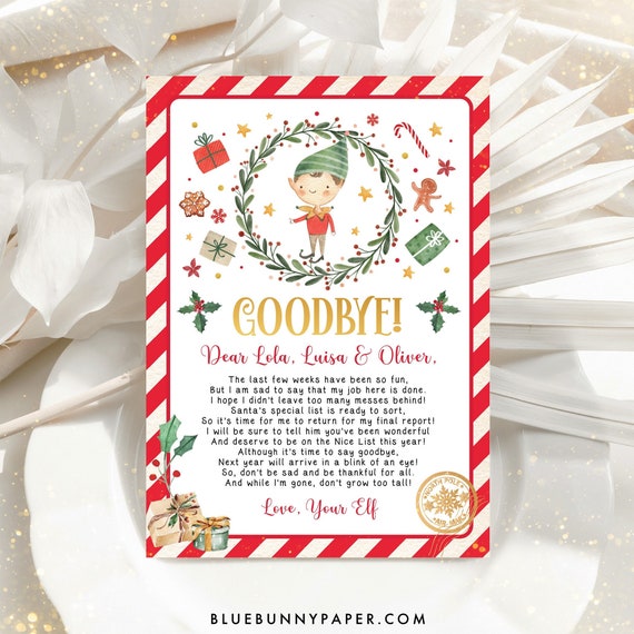 Editable Elf Goodbye Letter Elf Departure Letter Elf Farewell Letter ...