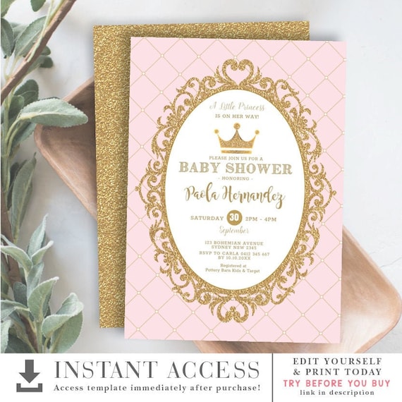 royal princess baby shower invitations