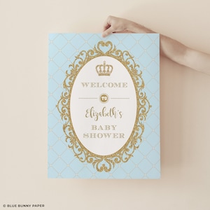 EDITABLE Royal Prince Baby Shower Welcome Sign, Crown Prince Birthday Printable, Blue Gold Prince Party Decorations Template Download, BG2